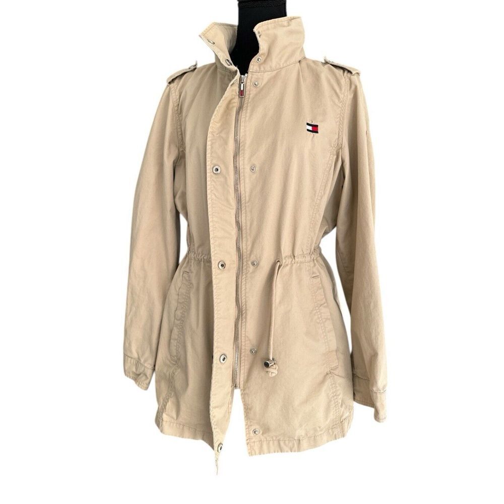 Tommy Hilfiger Women's Hooded Cinched Twill‎ Jacket, 100% Cotton, Tan, Size L - Picture 13 of 16